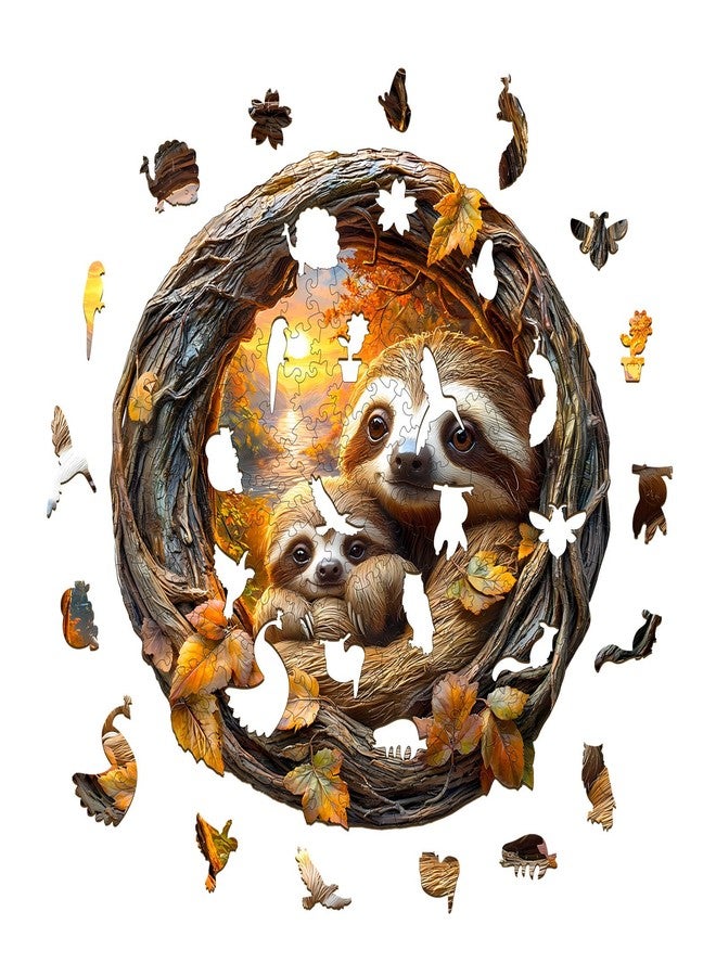 AEEKDOOK Wooden Puzzles for Adults - Parent-Child Sloth Wood Puzzles Adult - Unique Shape Wooden Jigsaw Puzzles for Adults - Best Gifts for Women Mom Grandma (8.5 * 8.5in- 100 Pieces) - Image 2