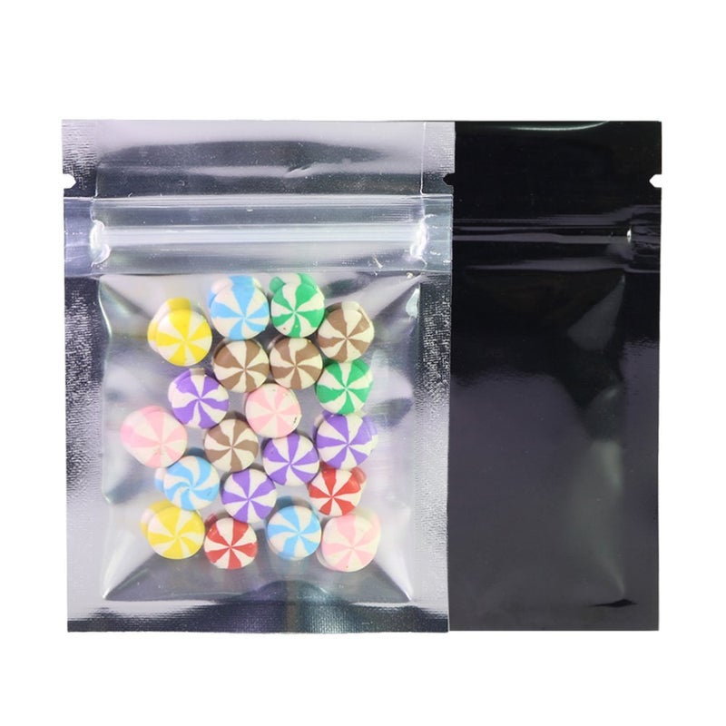 QQ Studio 100 Clear/Colored Poly Zip Lock Bags w/Tear Notch 6.5x9cm (2.5x3.5") (Clear/Silver/Black)