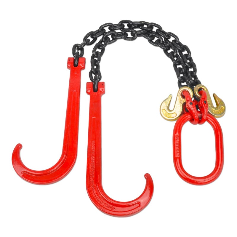 TBAPFS 3/8" Grade 80 V-Type Transport Tow Chain w/15 J-Hooks 2Ft Long Shank Legs for Flatbed Truck Tie Trailer Tractor Car Wrecker Tow Chain,7100Lbs Work Load Limit,G80 Steel Towing Bridle,Black+Red - Image 1