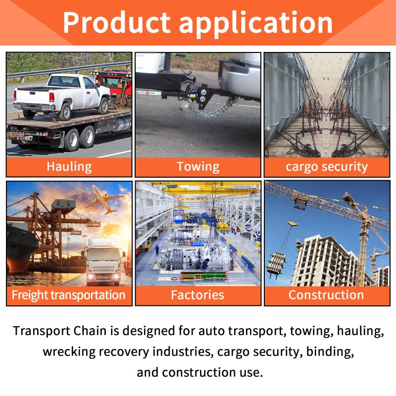 TBAPFS 3/8" Grade 80 V-Type Transport Tow Chain w/15 J-Hooks 2Ft Long Shank Legs for Flatbed Truck Tie Trailer Tractor Car Wrecker Tow Chain,7100Lbs Work Load Limit,G80 Steel Towing Bridle,Black+Red - Image 4