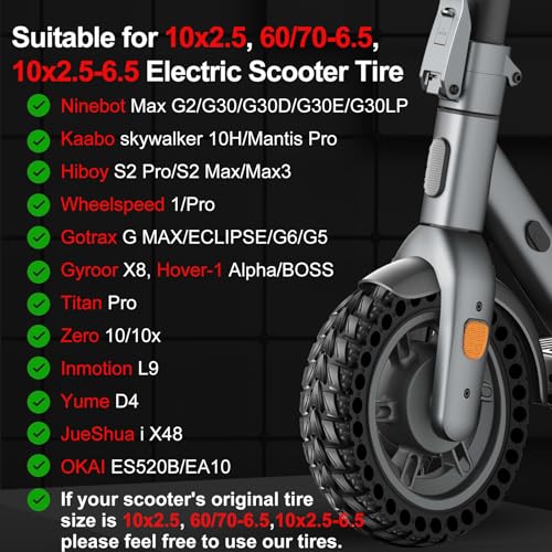BANGTING 2PCS 60/70-6.5 Scooter Tire, 10x2.5 inch Tire Solid for Segway Ninebot Max G2 / G30 / G30D / G30E / G30E / G30LP / G30D II / G30 Max, 10x2.5-6.5 Tires Replacement for Electric Scooter (Black) - Image 2