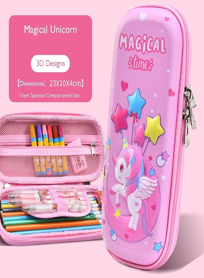 Kienlix 3D Cover EVA Space Astronaut Theme Pencil Case Large Capacity Pencil Pouch Bag Compass School Pouch Organizer for Students Kids Premium Stylish Pen Holder Pouch Stationery Box (Pink) - Image 4