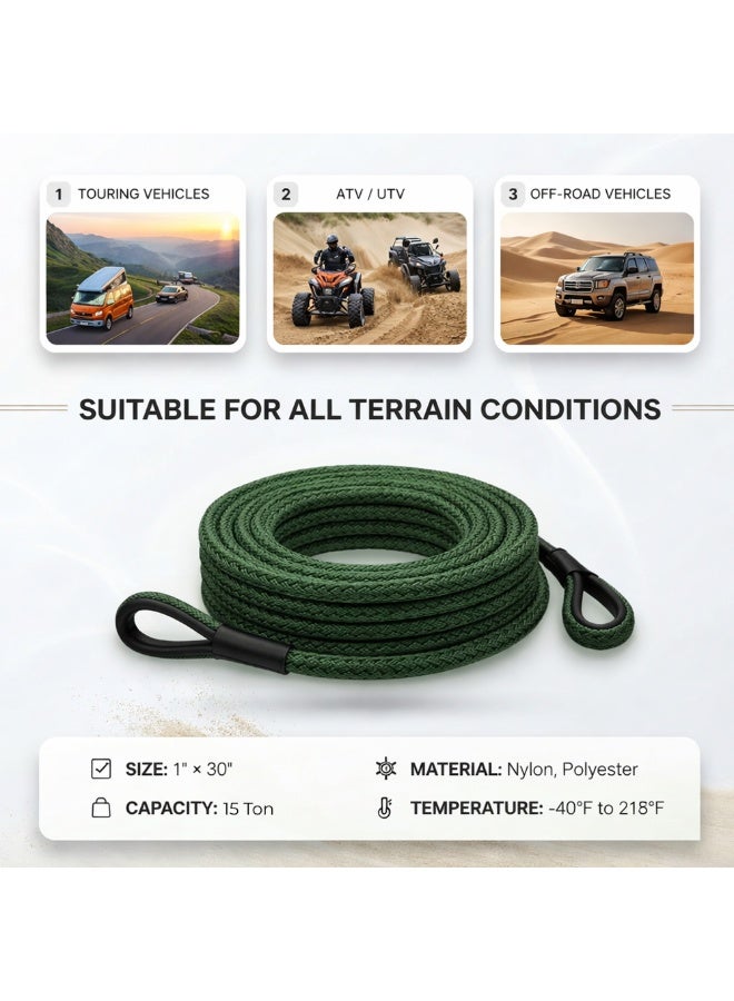 Manful 15T - 9M Heavy Duty Synthetic Winch Rope – Off-Road Recovery Tow Rope with Reinforced Loops, High Strength Braided Cable for SUV, Truck, ATV, UTV - Image 5