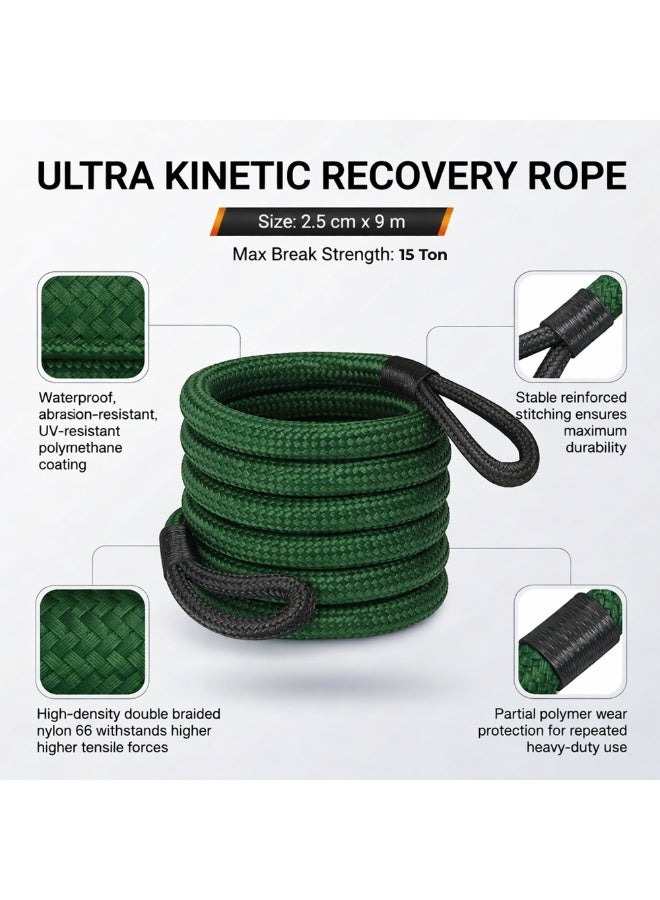 Manful 15T - 9M Heavy Duty Synthetic Winch Rope – Off-Road Recovery Tow Rope with Reinforced Loops, High Strength Braided Cable for SUV, Truck, ATV, UTV - Image 4