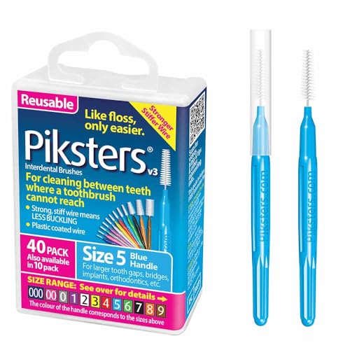 Piksters Interdental Brushes, 40 pk, Size 5, Interdental Tooth Brush for Large Gaps, Gum Soft Bristles for Plaque Removal, Safe for Braces - Image 1