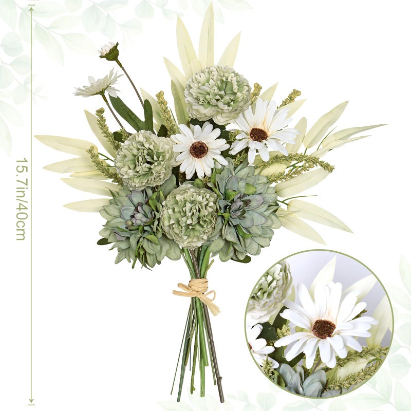 Dremisland Artificial Flowers Bouquet Silk Floral Arrangements Faux Flowers Plant for Home Decor Wedding Bride Bouquets Floral Tables Centerpieces for Home Decor Indoor Vase Table Decor (Green) - Image 3