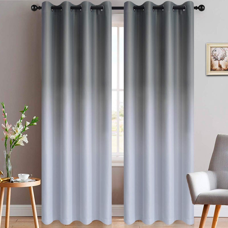 Yakamok 84 Inch Length Gray and Greyish White Light Blocking Gradient Color Ombre Curtains for Bedroom Room Darkening Thermal Insulated Grommet Window Drapes for Living Room2 Panels 52x84 Inch