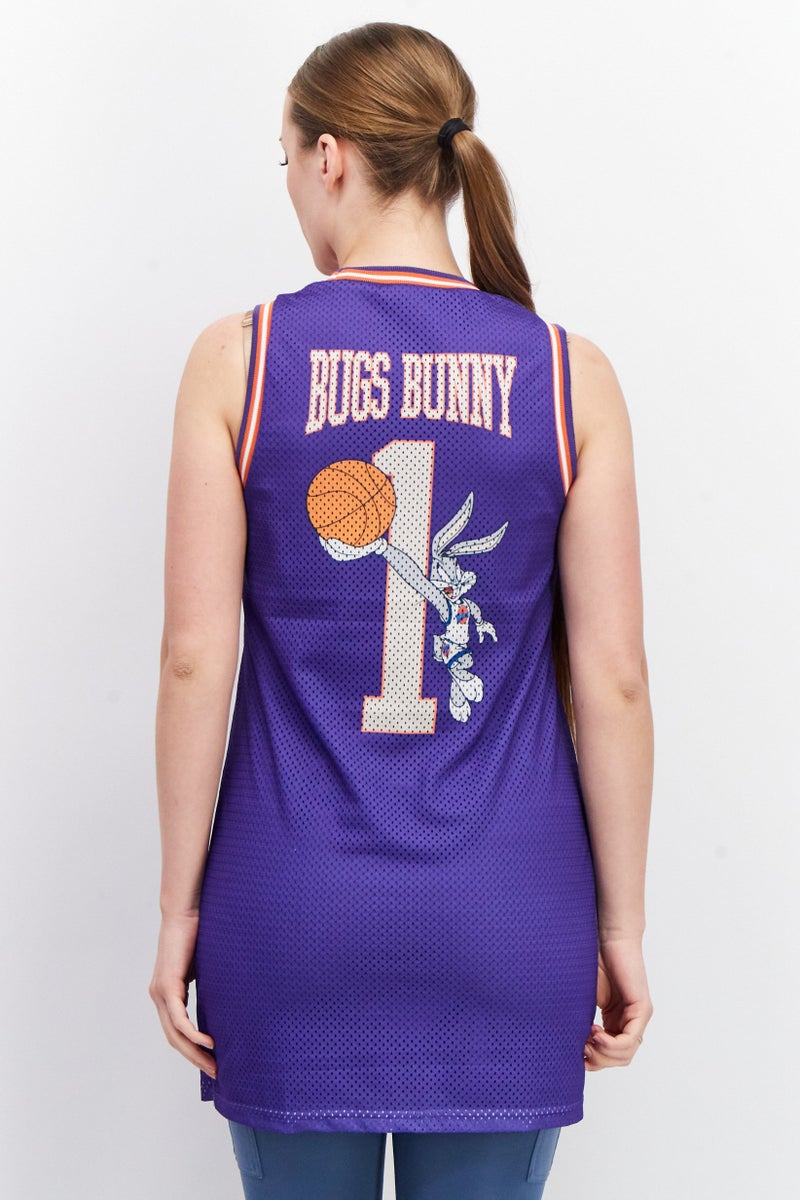 Space Jam Women Round Neck Sleeveless Graphic Tank Top, Purple - Image 3