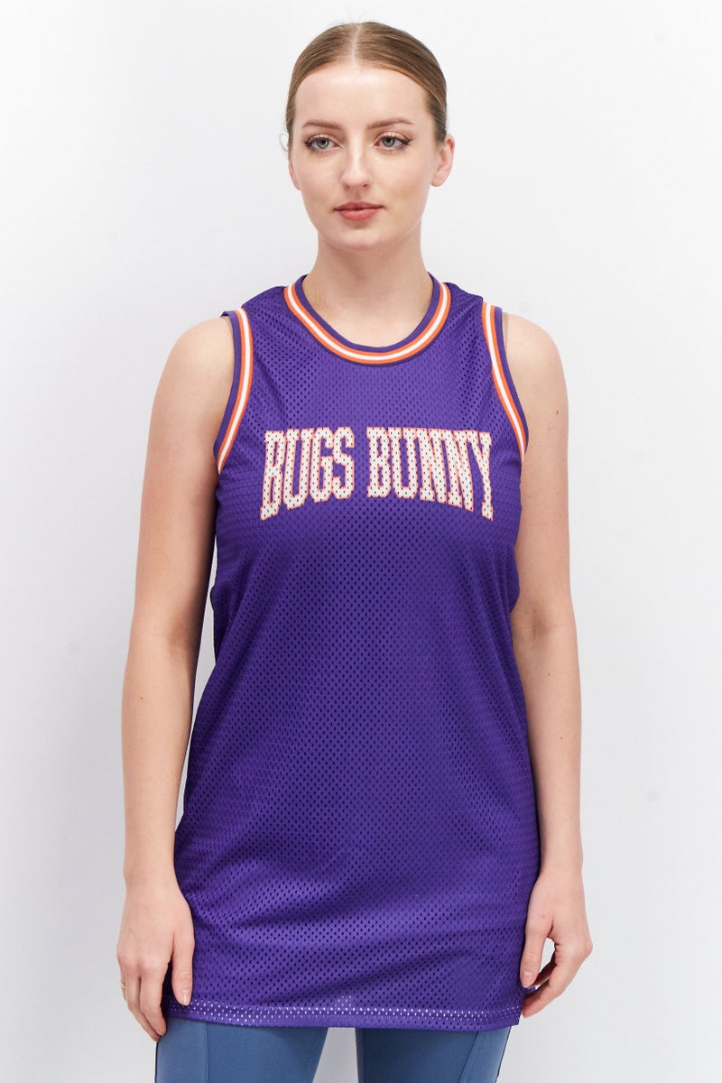 Space Jam Women Round Neck Sleeveless Graphic Tank Top, Purple - Image 1
