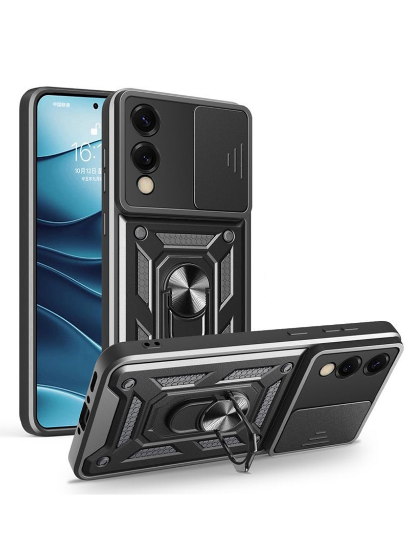 for Samsung Galaxy S25 Edge Case Cover, Slide Camera Lens Cover, Magnetic Ring Holder Kickstand Protective Phone Case for Samsung Galaxy S25 Edge, Black.