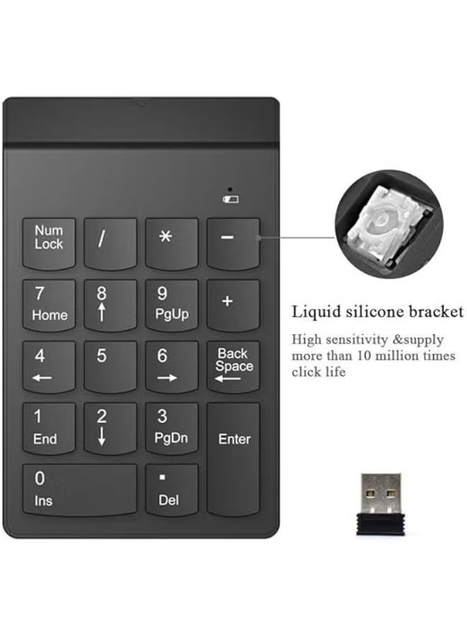 Wireless 2.4GHz Numeric Keypad, 18-Key Slim Number Pad for Laptops, Desktop Computers and Tablets, Portable External Numeric Keyboard - Image 3