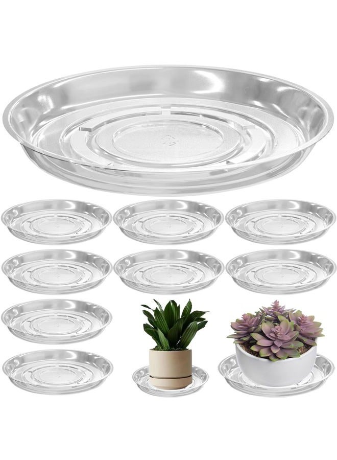 Planterhoma 9 Packs 12 Inches Large Clear Plant Saucers for Indoor Outdoor Use Heavy Duty Plastic Plant Trays for Planter Flower Pot Drip Trays to Catch Water, 4 to 20 Inch, Round Transparent - Image 1