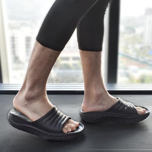KuaiLu Mens Recovery Sandals Sport Comfortable Arch Support Athletic Cushion Walking Slides Orthopedic Plantar Fasciitis Open Toe Slip On Wide Width Summer Pool Beach Waterproof Slippers Black Size 12 - Image 2