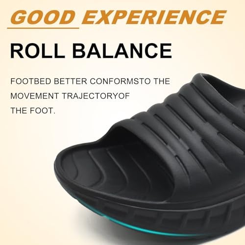 KuaiLu Mens Recovery Sandals Sport Comfortable Arch Support Athletic Cushion Walking Slides Orthopedic Plantar Fasciitis Open Toe Slip On Wide Width Summer Pool Beach Waterproof Slippers Black Size 12 - Image 4