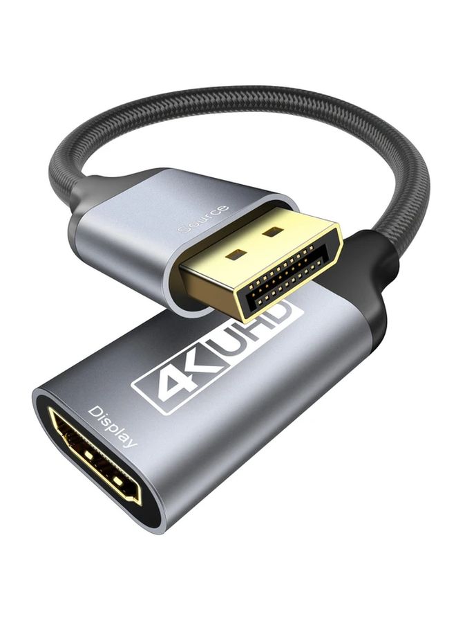 موصل DisplayPort أحادي الاتجاه باللون الرمادي إلى محول HDTV 4K UHD من ذكر إلى أنثى مطلي بالذهب يعمل بالطاقة عبر USB لأجهزة Lenovo Dell HP - Image 1