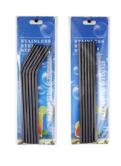 12-Piece Black Stainless Steel Drinking Straw Set Silver Set of 6 Straight and 6 Bent with 2 Cleaning Brushes, Perfect for Smoothies, Milkshakes, Tea, Juice, Dishwasher Safe - pzsku/Z630C950F15F90DBCEF28Z/45/_/1736417939/ebabda14-a9ca-48f9-8a9f-5511c7441599