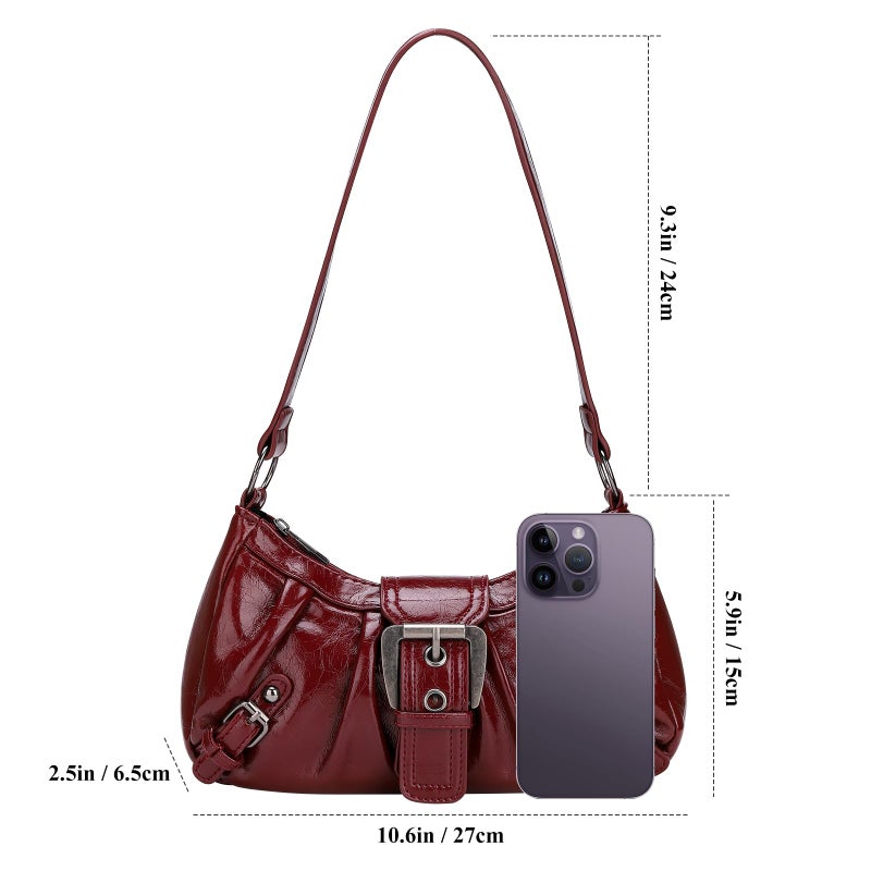 WantGor Women's Shoulder Bag Clutch Tote Bags Top Handle Purse Zipper Vintage Handbag Buckle Punk Hobo Purses Trendy Underarm Bag (Burgundy) - Image 4