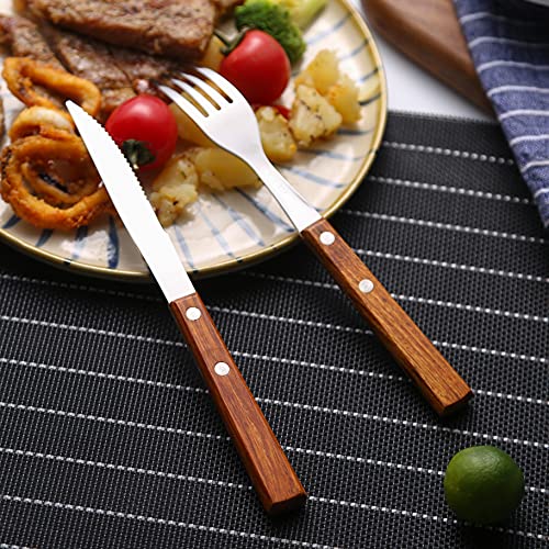 HAPPY KIT Forks and Spoons Silverware Set, HAPPY KIT Wooden Handle Flatware Set 16-Piece (4 Sets) 18/8 Stainless Steel Cutlery Set Wooden Spoons Dinner Knife Dinner Fork and Spoon Set - Image 4