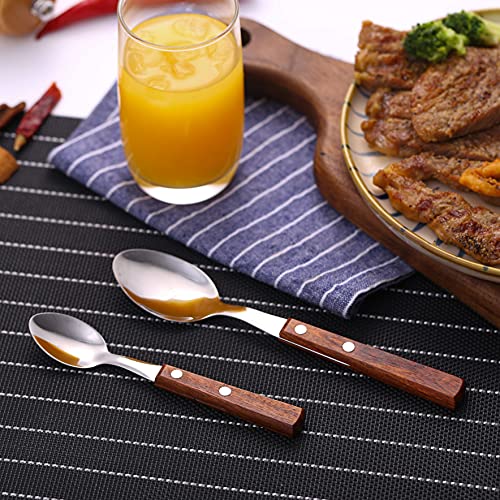 HAPPY KIT Forks and Spoons Silverware Set, HAPPY KIT Wooden Handle Flatware Set 16-Piece (4 Sets) 18/8 Stainless Steel Cutlery Set Wooden Spoons Dinner Knife Dinner Fork and Spoon Set - Image 5