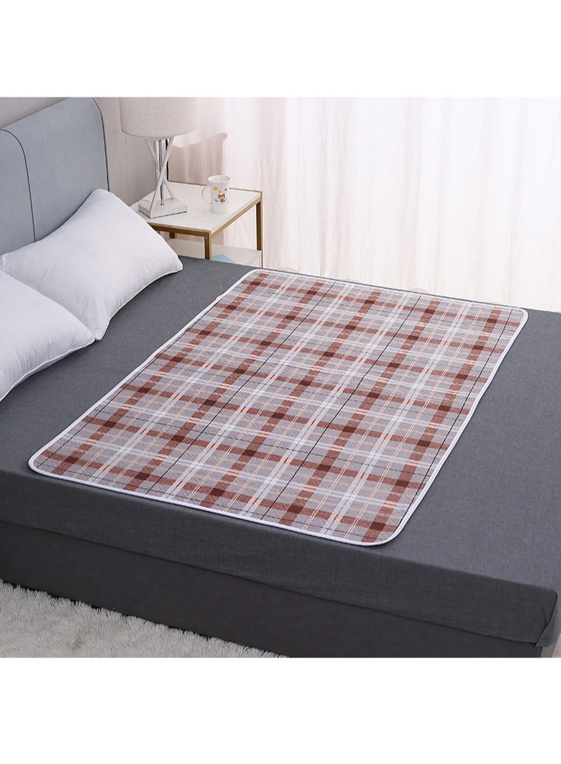 Aikanbo Incontinence Pads For Men And Women，Incontinence Mattresses，Washable And Reusable Anti-Bedwetting Waterproof Mattress Protectors，Adult Incontinence Non-Slip Mattresses (Brown Plaid，100*150cm) - Image 1
