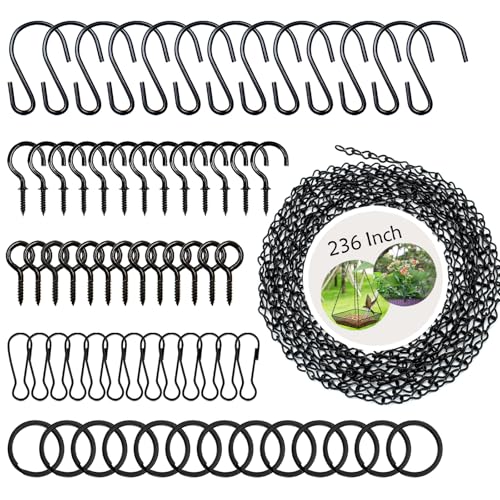 YINGFENG 236 Inch Black Metal Hanging Chains and Hanging Basket Hooks Set for Bird Feeders, Birdbaths, Planters, Grow Lights, Lanterns, Wind Chime and Ornaments, Eye Screws, Chain Hooks DIY - Image 1