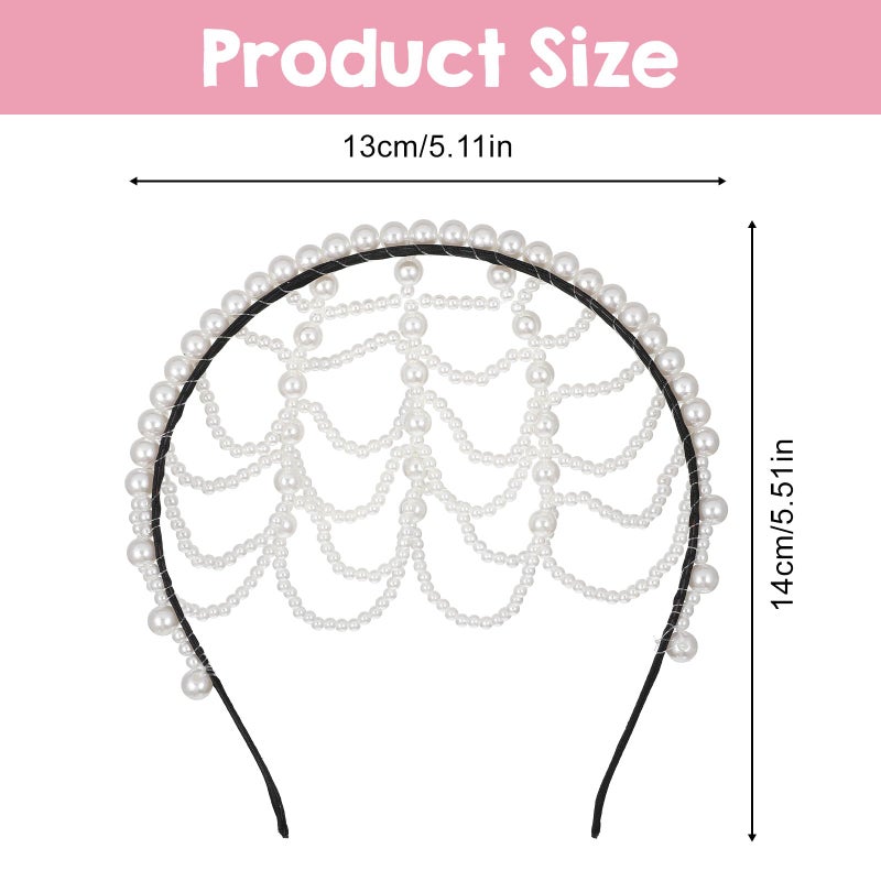 Neyauo 1920s Pearl Headpiece White Pearl Cap Headpiece Roaring 20s Headbands for Women Pearls Beaded Cap Head Piece Head Chain Hair Accessories, for Wedding Bridal Cosplay Halloween Art Decor Party - Image 2