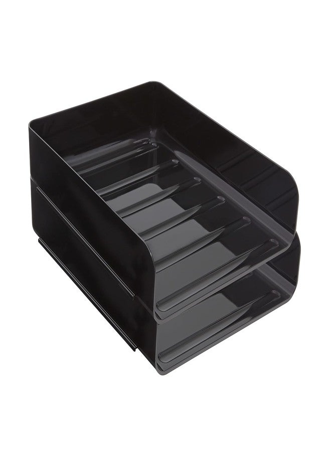 TRU RED Front‑Load Stackable Letter Tray, Plastic, Black, 4/Carton - Desktop File Organizer for Office Paper & Documents - Image 4
