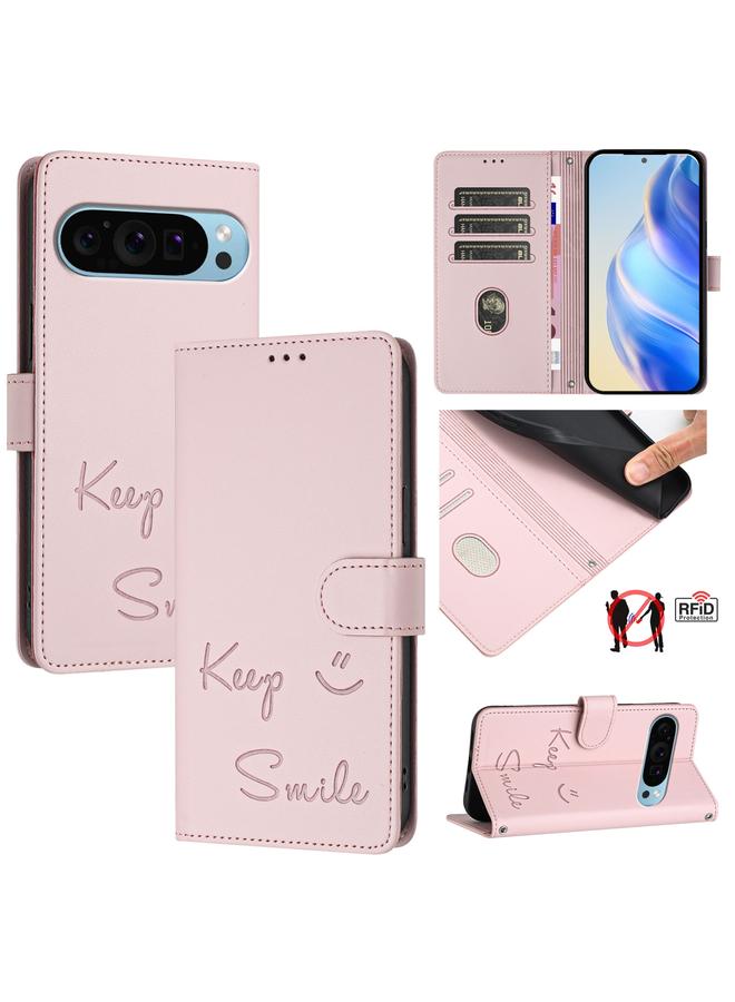 زبون جراب لهاتف Google Pixel 9 / Pixel 9 Pro جراب هاتف جلدي بنقش ابتسامة بتقنية RFID - Image 1