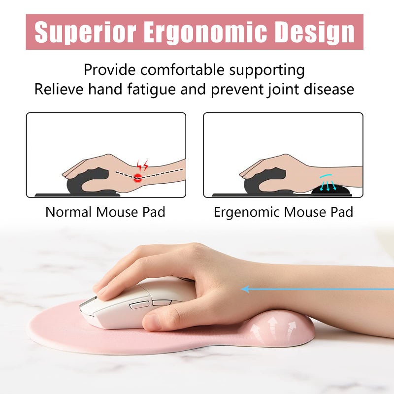 Hsurbtra Ergonomic Mouse Pad with Wrist Rest Support, Gel Mouse Pads with Non-Slip PU Base, Pain Relief Memory Foam Computer Mat, Cute Office Supplies Desk Decro Accessories, Pink - Image 2