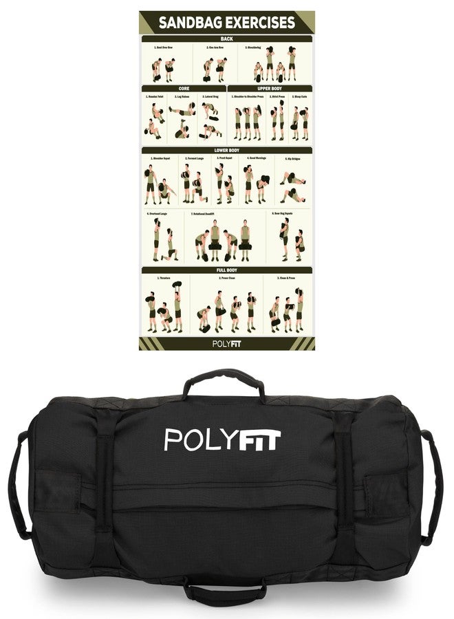Polyfit Workout Sandbag for Fitness - Heavy Duty Sandbag Workout Bags with 8 Gripping Handles for Sand Bag Weight Training - Large (50lbs to 125lbs) - Black - Image 1