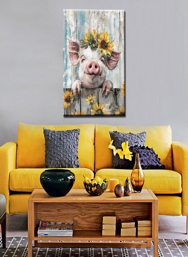 Aihonmin Farm Animal Pig Paint by Numbers for Adults Piggy DIY Paint by Numbers Acrylic Vintage Style Paint Canvas Kitchen Decor Sunflowers Painting Kits Farm Art 20x16 Inch 16x20 Inch （Without Frame） - Image 3