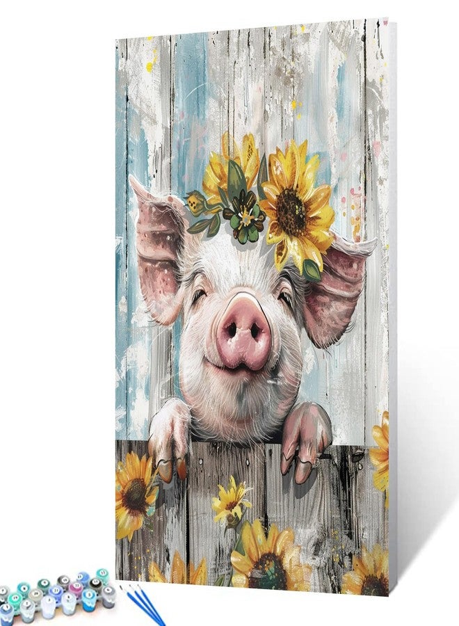 Aihonmin Farm Animal Pig Paint by Numbers for Adults Piggy DIY Paint by Numbers Acrylic Vintage Style Paint Canvas Kitchen Decor Sunflowers Painting Kits Farm Art 20x16 Inch 16x20 Inch （Without Frame） - Image 1