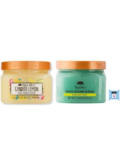 Tree Hut Shea Sugar Body Scrub Candied Lemon AND Coconut Lime18oz With Single Makeup Remover Wipe  - Image 1