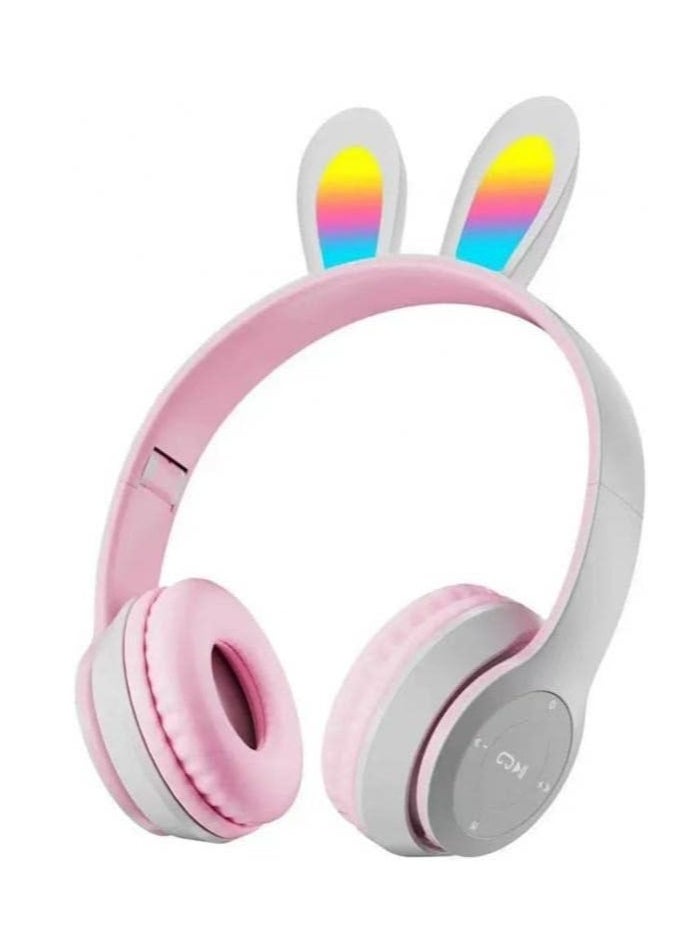 Generic Rabbit Ear Headphone B12 New Wireless Cute Bluetooth Earphone With LED Light  Grey  - Image 1