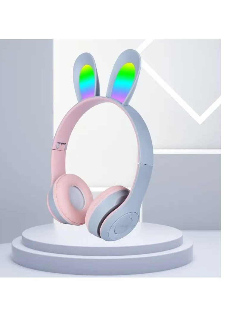Generic Rabbit Ear Headphone B12 New Wireless Cute Bluetooth Earphone With LED Light  Grey  - Image 3