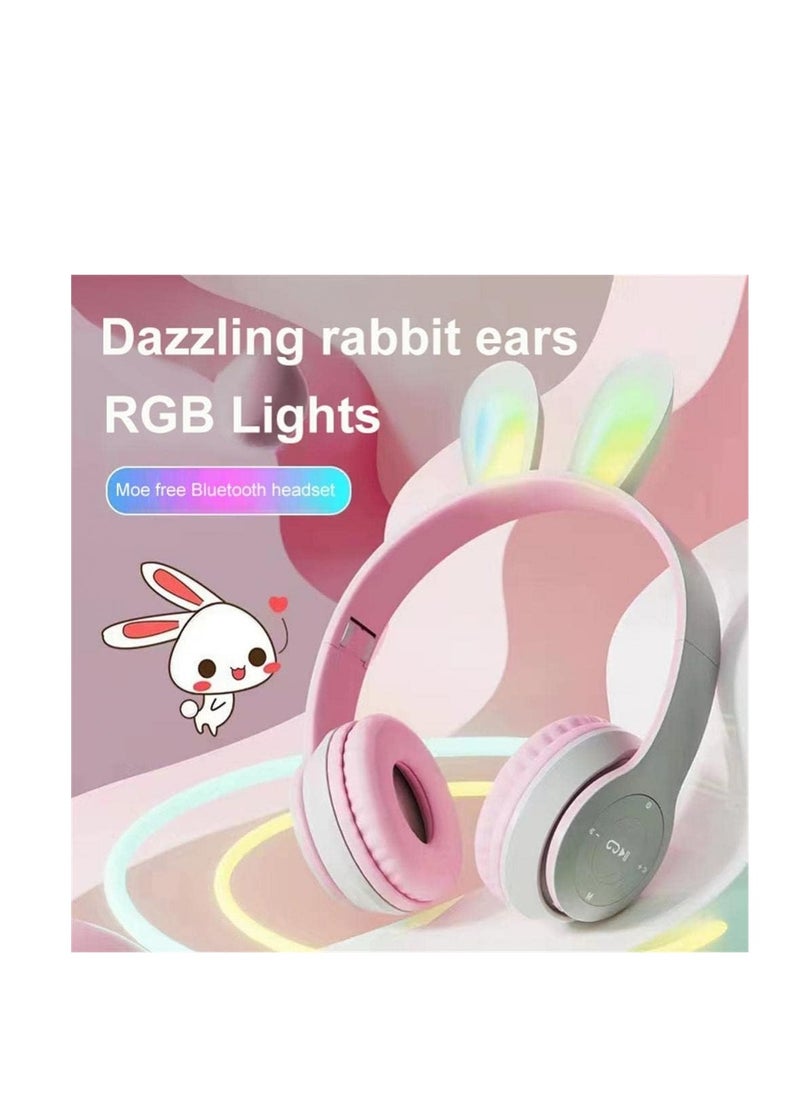 Generic Rabbit Ear Headphone B12 New Wireless Cute Bluetooth Earphone With LED Light  Grey  - Image 2