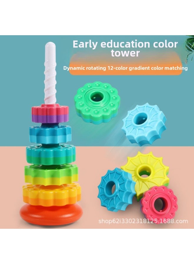Hot Baby Rainbow Rotating Tower Toy Turving Music Stacking Music Early Education Educational Development Intelligence Ring-Color:[31403 Rainbow Tower 5-layer Wheel]  - Image 3