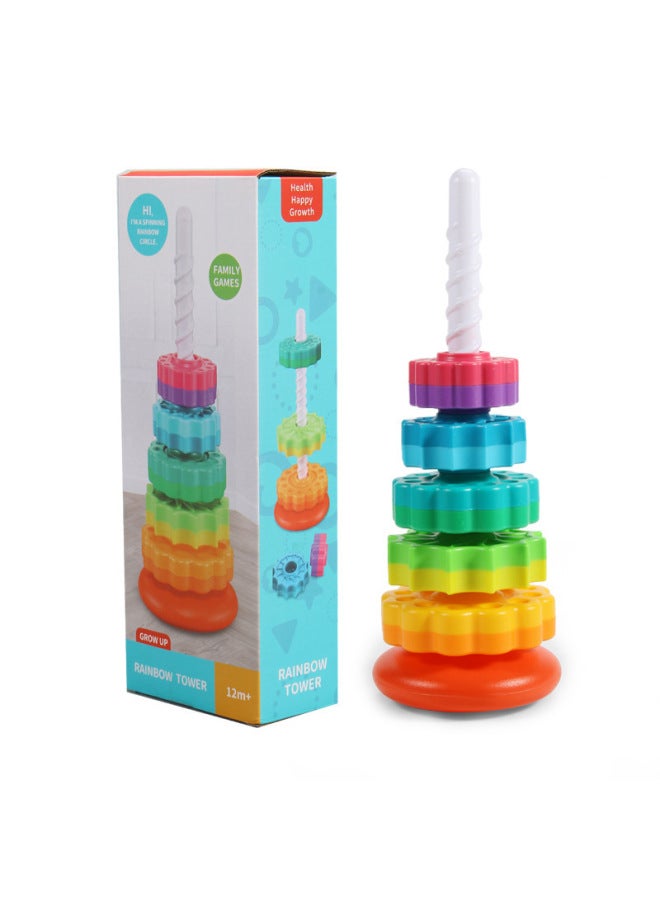 Hot Baby Rainbow Rotating Tower Toy Turving Music Stacking Music Early Education Educational Development Intelligence Ring-Color:[31403 Rainbow Tower 5-layer Wheel]  - Image 5