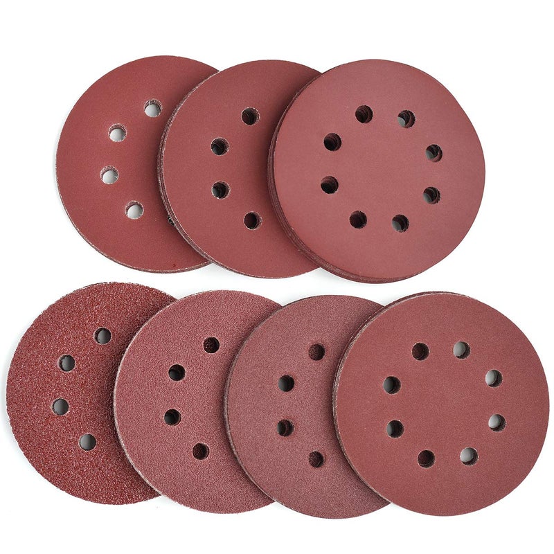 Aiyard 5-Inch 8-Hole Hook and Loop Sanding Discs, 40/80/120/180/240/320/400 Assorted Grits Sandpaper for Random Orbit Sander, 105-Pack - Image 1