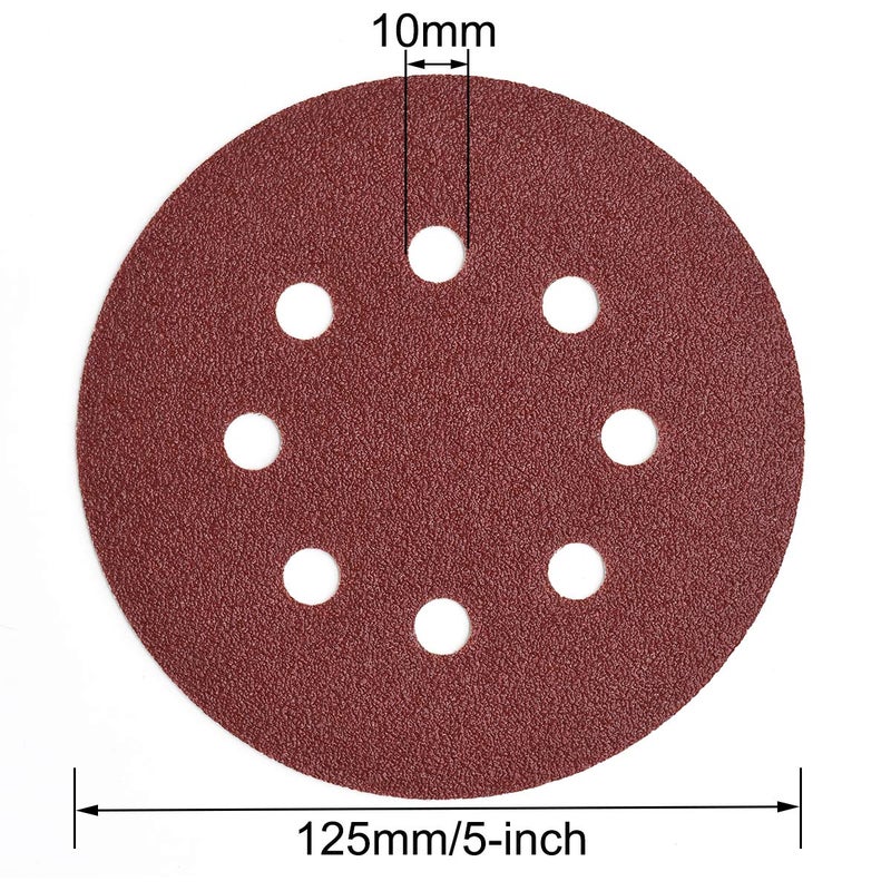 Aiyard 5-Inch 8-Hole Hook and Loop Sanding Discs, 40/80/120/180/240/320/400 Assorted Grits Sandpaper for Random Orbit Sander, 105-Pack - Image 5
