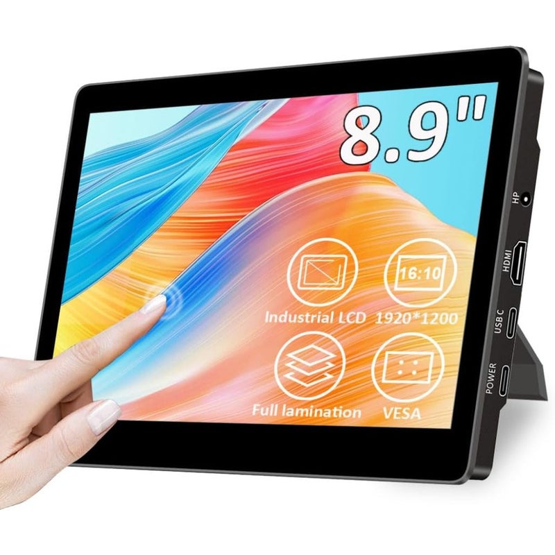 8.9 Inch Portable Monitor Touchscreen With Stand 1920 x 1200 Resolution 16:10 Aspect Ratio 450 Nits Brightness Optical Bonding HDMI and USB-C Connectivity For Raspberry Pi Mini PC Laptop Mac - Image 1