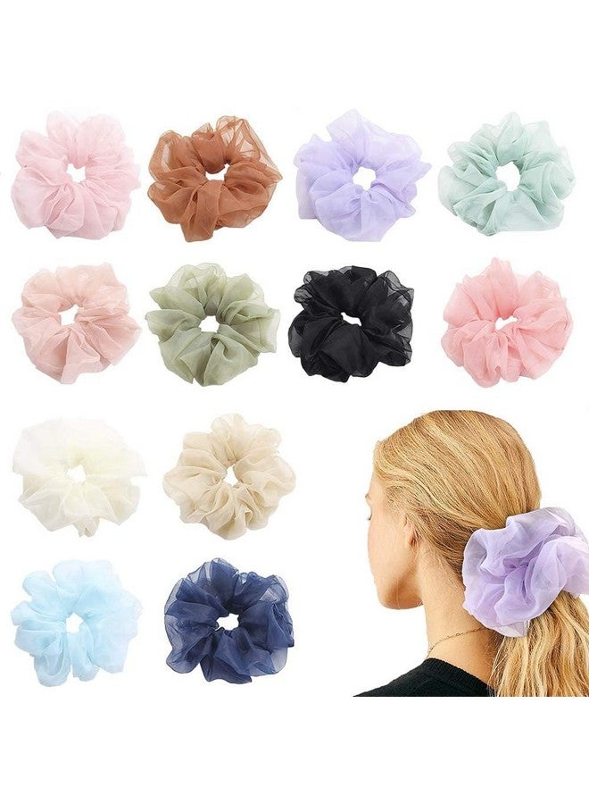 SUN Ring SUNRING Organza Scrunchies for Women girls Exact Colors as Pic, Multi-Color Scrunchies Plain Pastel Shades Ponytail Holder Hair Tie Hair Accessories (Pack of 4, Multicolor) - Image 2
