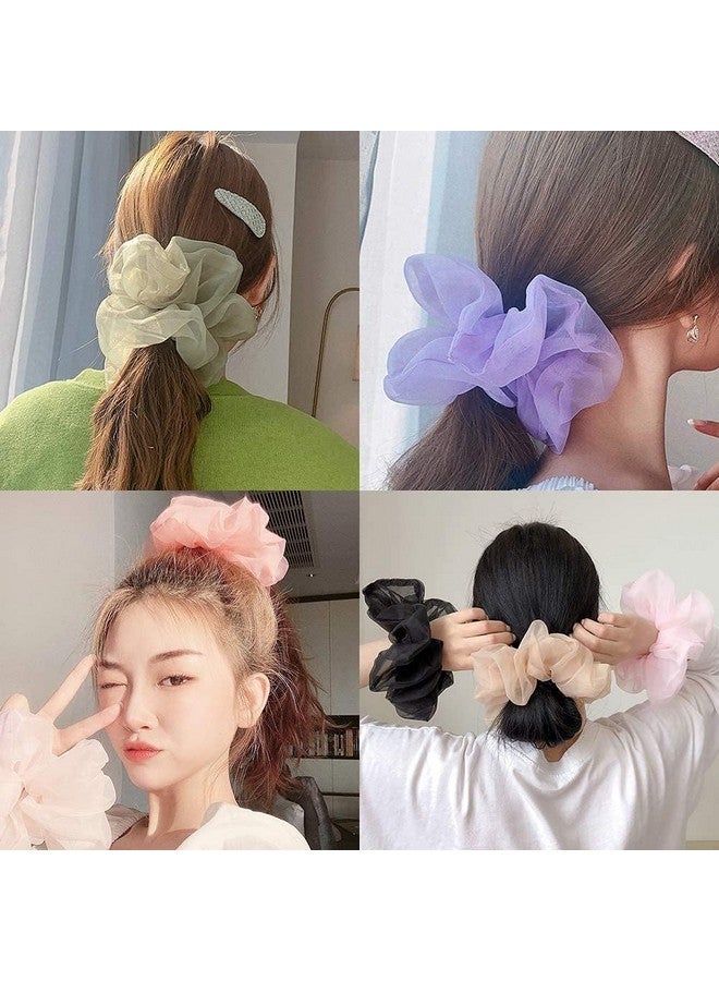 SUN Ring SUNRING Organza Scrunchies for Women girls Exact Colors as Pic, Multi-Color Scrunchies Plain Pastel Shades Ponytail Holder Hair Tie Hair Accessories (Pack of 4, Multicolor) - Image 3