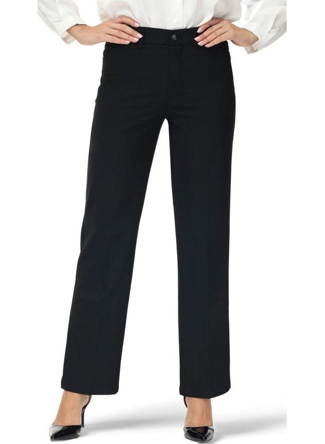 Soojun Women's Comfort Flex Waist Straight Leg Dress Pants, Black, 10 - Image 1