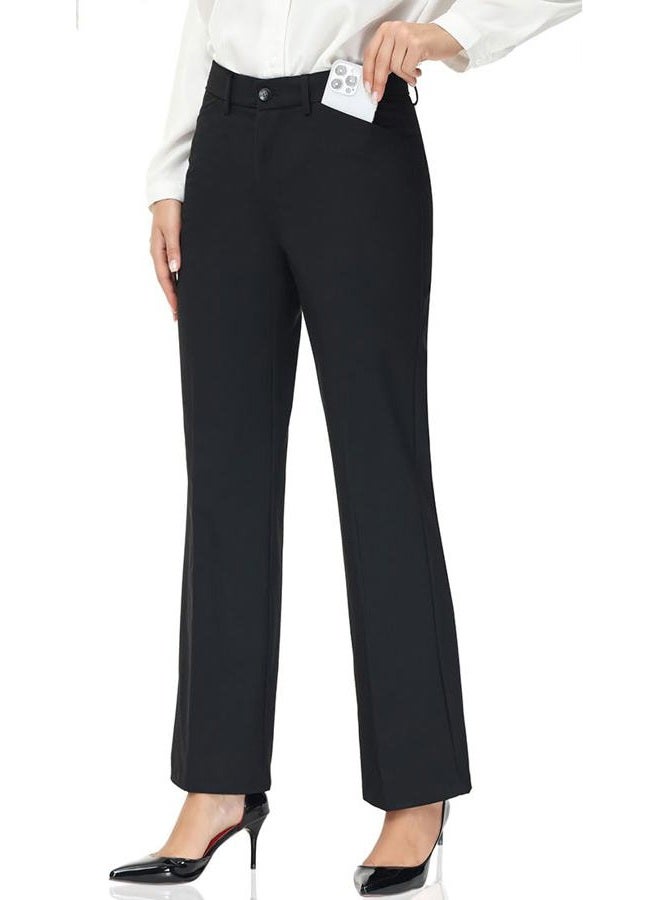 Soojun Women's Comfort Flex Waist Straight Leg Dress Pants, Black, 10 - Image 2