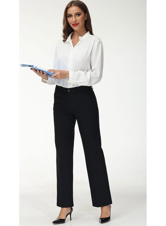 Soojun Women's Comfort Flex Waist Straight Leg Dress Pants, Black, 10 - Image 5