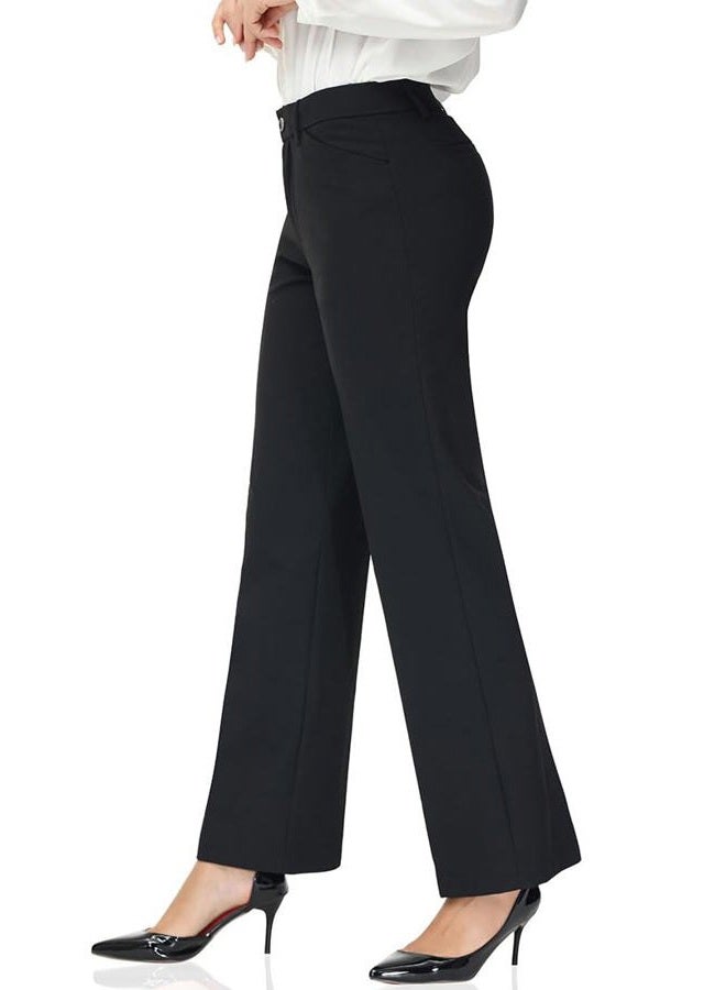 Soojun Women's Comfort Flex Waist Straight Leg Dress Pants, Black, 10 - Image 3