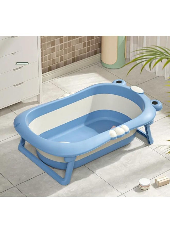 Fab N Funky Frog Style Foldable Bath Tub with Drain Plug, Sturdy Construction, 0 Months+, 80 x 52 x 23cm (Unfolded) - Blue - Image 1