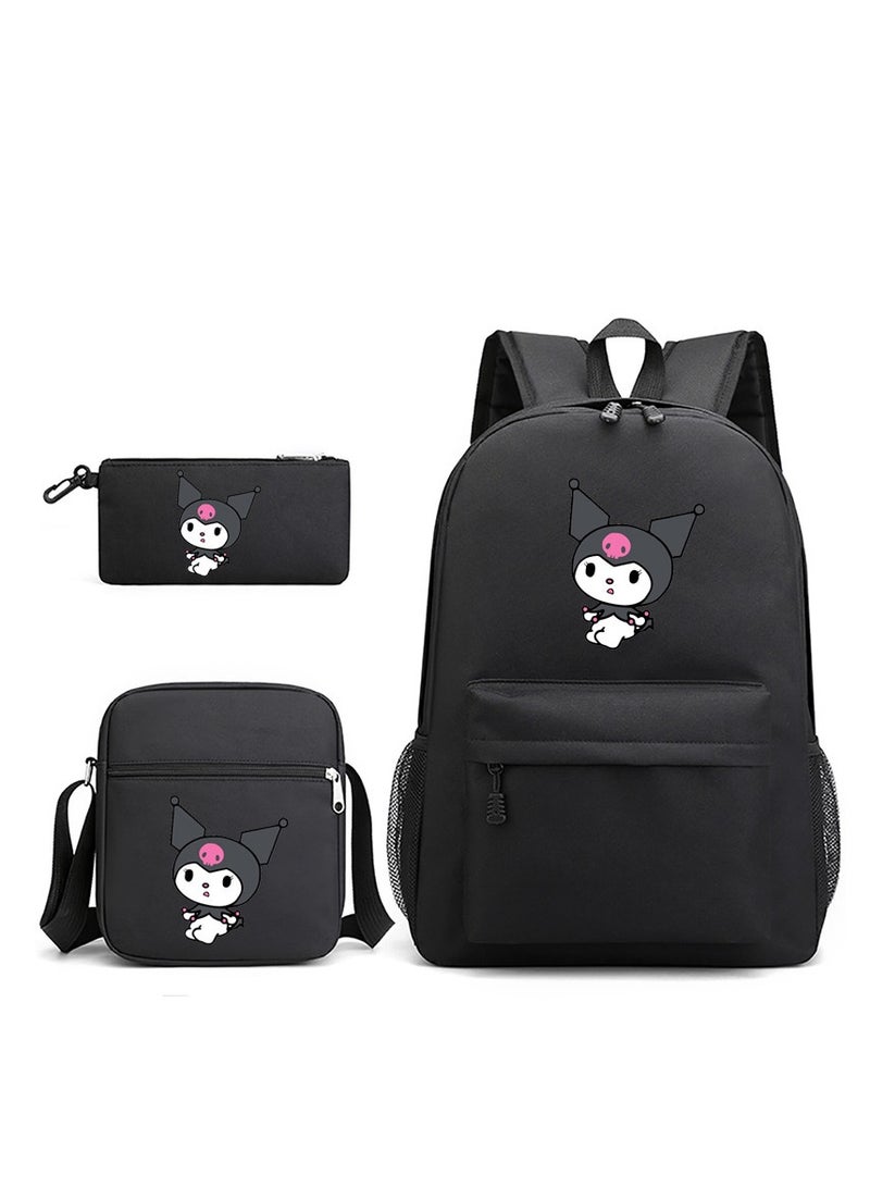 Kuromi 3-Piece Student Set - Backpack, Shoulder Bag, Pencil Case Combo 