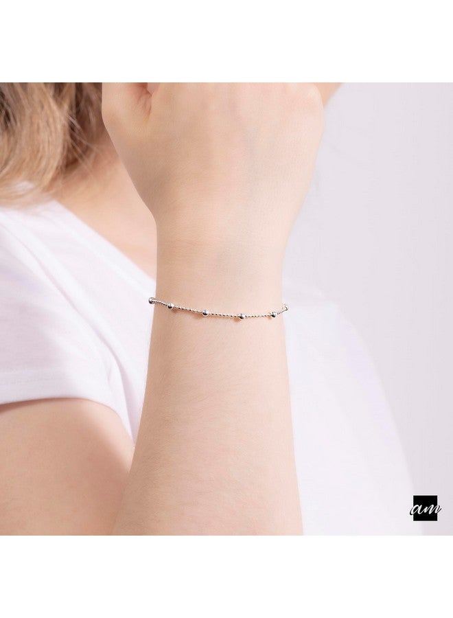 Amberta سوار سلسلة كرات فضة استرلينية 925 بقطر 3.2 مم / 1.1 مم بطول 7 إنش / 18 سم - Image 2